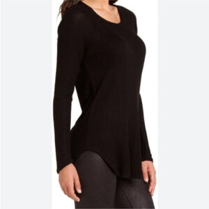 CHASER long sleeve waffle thermal top round neck shirtail hem black size large